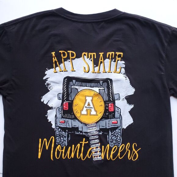 App State Mountaineers T Shirt Mens M Appalachian V Neck 100% Cotton Black NWT - Picture 1 of 16